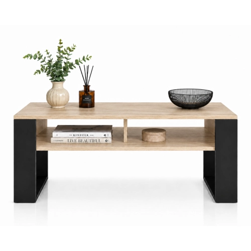 Stolik Kawowy ST7 Dąb Sonoma Czarny Ława Loft Retro 90 x 50 cm do salonu
